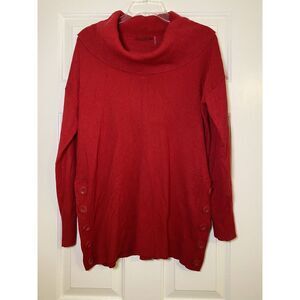 Women's RED Brand‎ Sweater Size M Cowl Neck Buttons on Side Red Soft Pullover